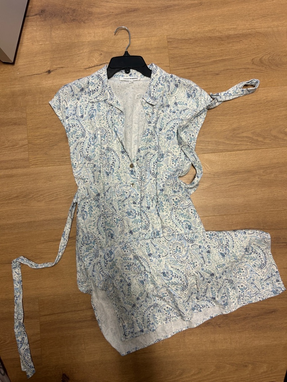 Lucky Brand Light Blue and Cream Paisley Button-Front Shirt